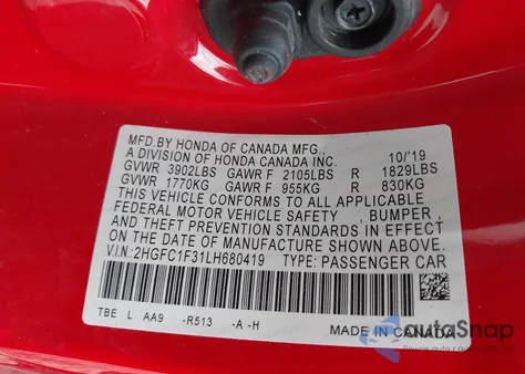 2020 Honda Civic Ex from USA, damaged, VIN 2HGFC1F31LH680419